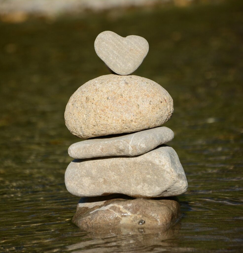 heart, water, stone heart, nature, balance, stones, stone balance, stone tower, stack, zen, meditation, quiet, balance, balance, balance, balance, balance